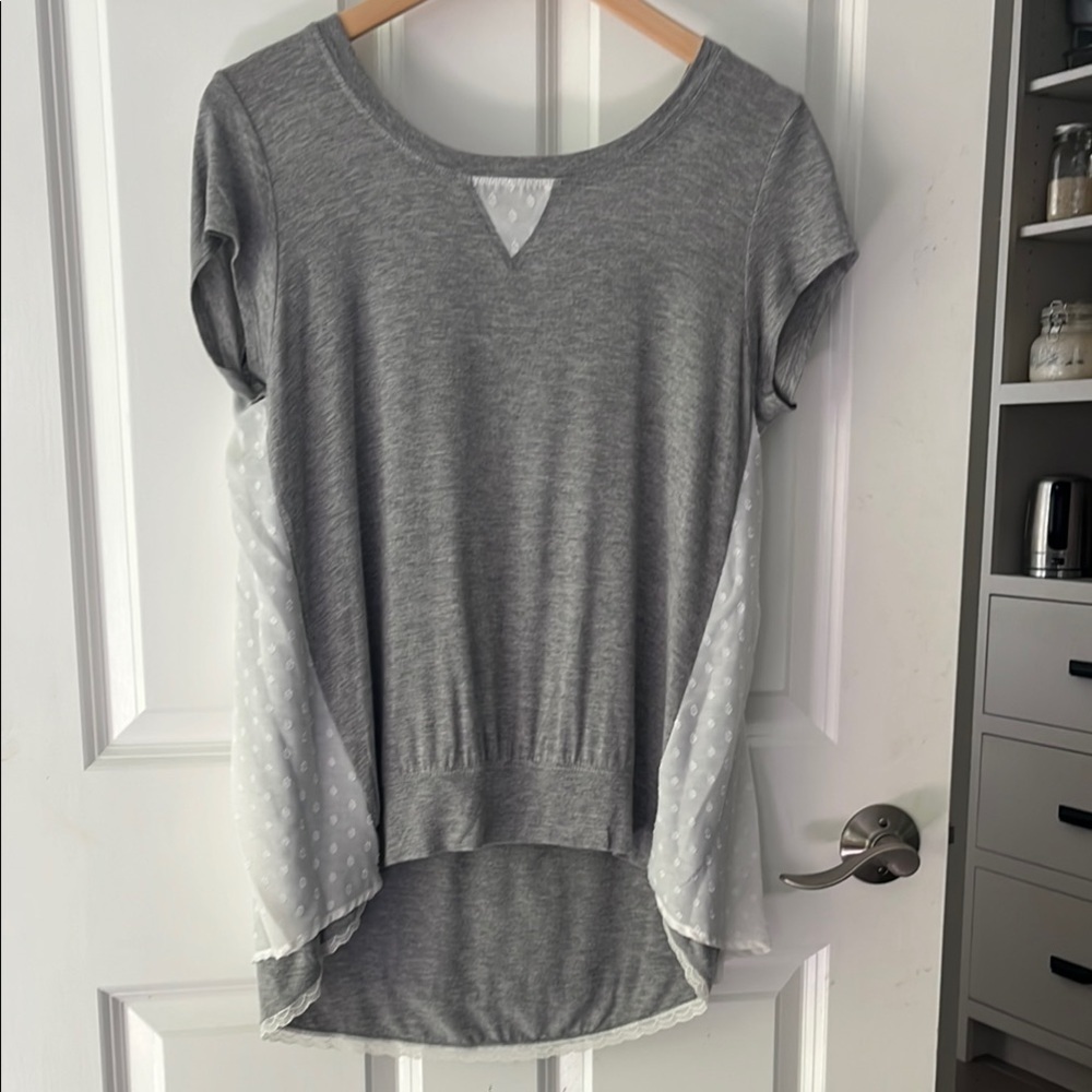 Bordeaux gray eyelet t shirt high low summer t shirt size small